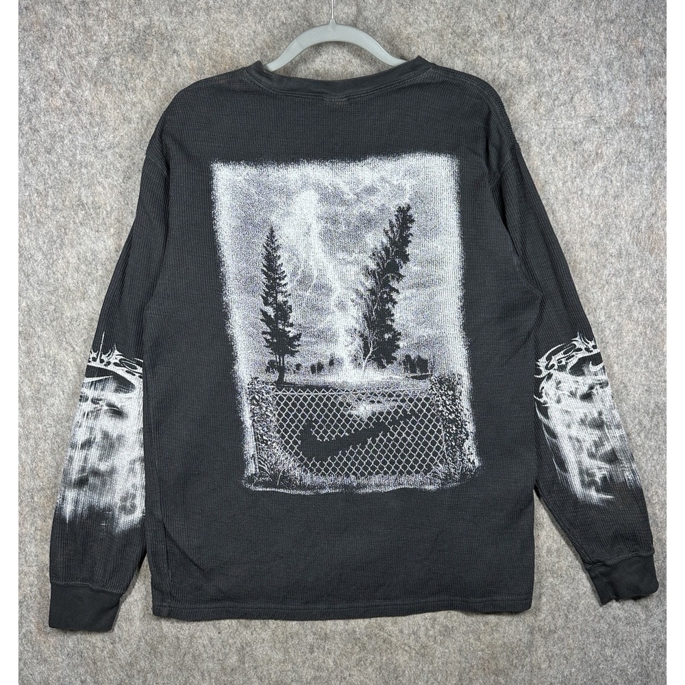 Nike Sportswear Thermal Shirt Mens S Off Noir Waffle Knit Graphic IQ1016-045
